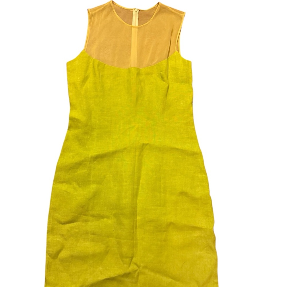 Zang Toi Vintage neon green Sleeveless partial sheer Dress